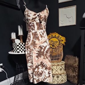 Express Brown and Cream Midi Dress
